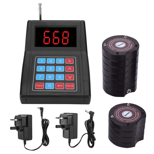 DC3.7V 300mAh 10‑Receiver Pager Waiter Calling Wireless Paging Queue System Black