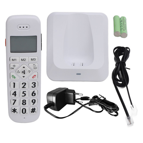 Cordless Phone Big Button Yellow Backlit Display Full Duplex Speakerphone Home Phone with Caller ID 100‑240V EU Plug