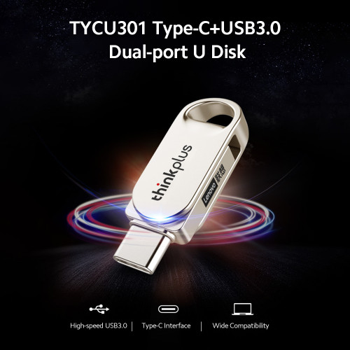 Lenovo thinkplus TYCU301 128GB Type-C USB3.0 Dual-port U Disk High-speed Metal USB Flash Drive Type-C Smart Phone PC Laptop