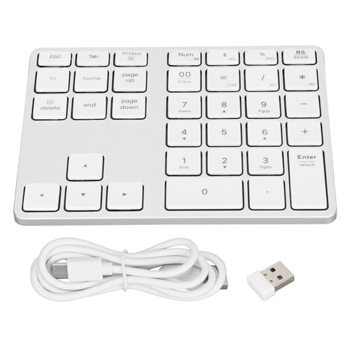 Wireless Numeric Keypad 35 Keys Slim 2 Connection Method Bluetooth Portable Number Pad for Home Office Travelling Business Trip White