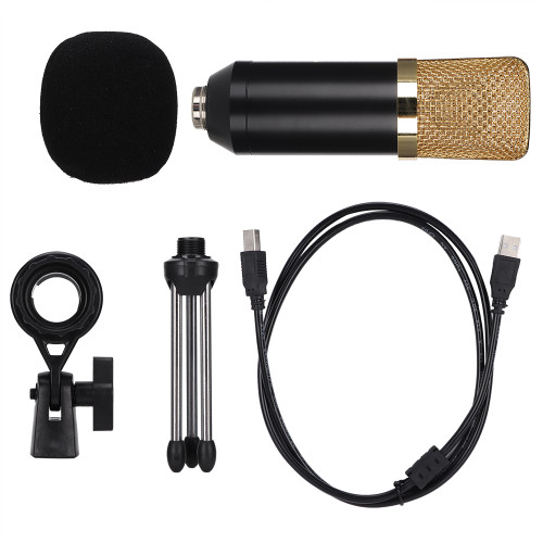 Portable Condenser USB Microphone for PC Laptop with Tripod Stand (Black & Gold)
