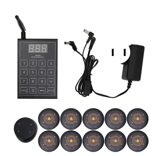 Restaurant Pager 1 for 10 Waiting Buzzers Wireless Calling System for Food Truck Coffee Shop 100‑240V US Plug
