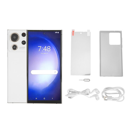6.8 Inch Smartphone 12GB Plus 256GB 6800mAh Face Unlocked HD Perforated Screen Quad Core Cell Phone for Android 10 White
