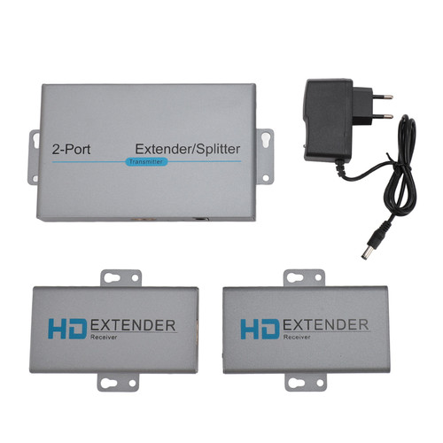 HD Multimedia Interface Extender Splitter 1x2 1080P 60Hz Extending 164ft Length Transmission Over CAT5e CAT6 Cable 2 Channel Transmission 100‑240V EU Plug