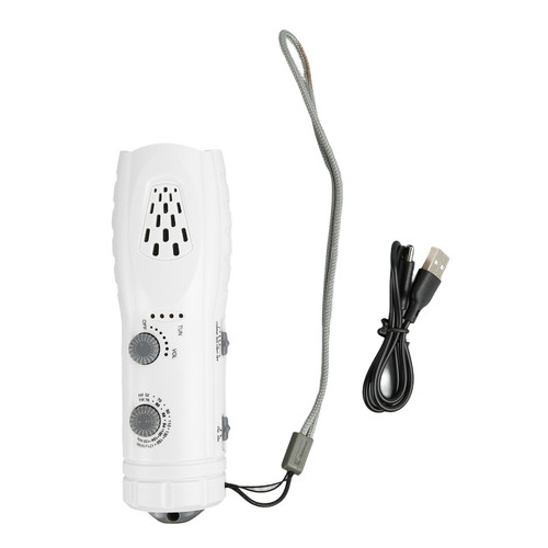 Hand Crank Flashlight Radio Portable Multifunctional Support AM FM SOS Alert Flashlight Radio for Home Outdoor White