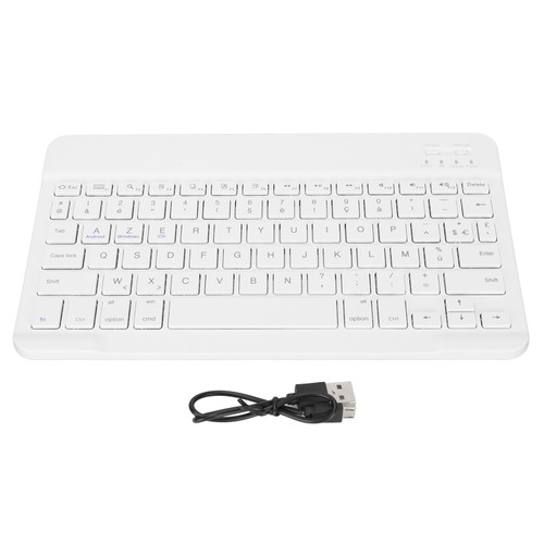 10in Wireless Keyboard Slim Waterproof Scissor Style Wireless Bluetooth French AZERT Keyboard for Tablet Phone Computer White