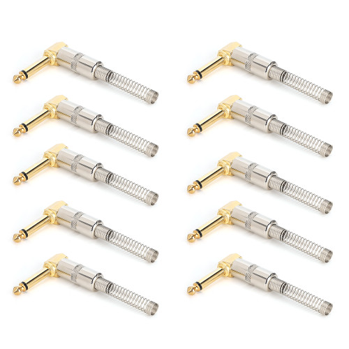 Gold Plating 90 Degree Curve Mono 6.35mm Male Electric Guitar Microphone Cable Welding DIY Plug