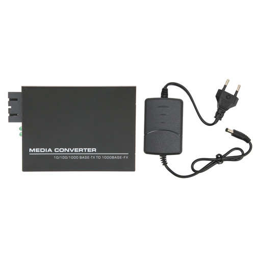Gigabit Fast Ethernet Media Converter Single Mode Dual SC 10 100 1000Base Tx RJ 45 Fiber Media Converter for Home 100‑240V EU Plug