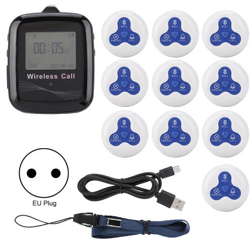 Restaurant Paging System Black Mobile Receiver   10 White Blue Silicone Pager