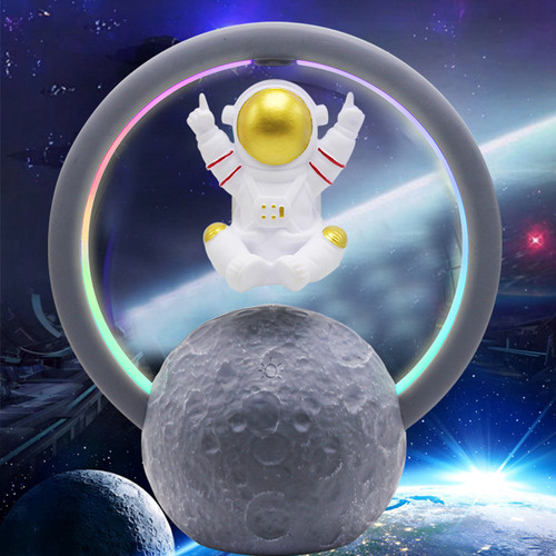 Bluetooth Speaker RGB Light Touch Adjustment 360 Degree Surround Magnetic Levitation Astronaut Speaker 598A Gold
