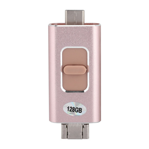 64GTypE C USB Lightning USM 4-in 1 U Disk fit for iPhone IPad Android (Rose Gold)