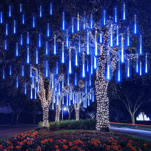 Outdoor led meteor shower lamp solar meteor shower lamp colorful lamp festival garden decoration lighting hanging tree lantern White light 30CM [a set of 8] plug-in models