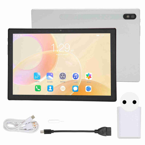 10 Inch Tablet IPS Screen 6GB RAM 256GB ROM Octa Core CPU 5G WiFi Dual SIM 7000mAh White Tablet for Work Study 100‑240V White EU Plug