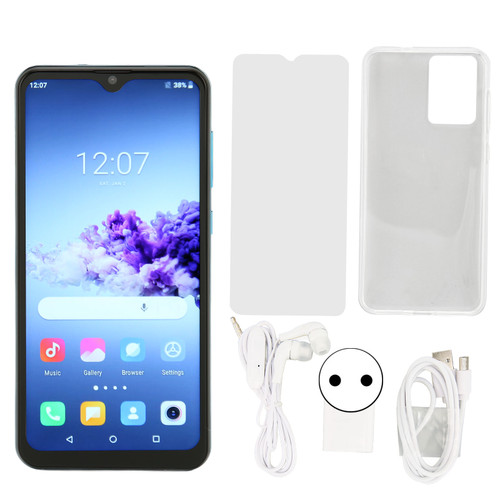 Note12 Face Unlock Smartphone for Android 11 6.53in HD 4GB RAM 64GB ROM Mobile Phone Front 8MP Rear 13MP 100‑240V Blue EU Plug