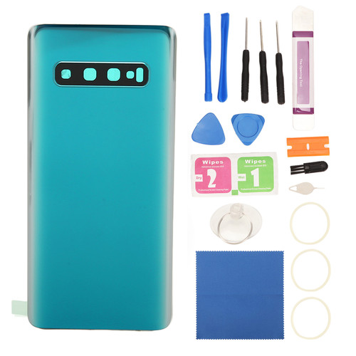 Phone Back Glass Cover for Samsung Galaxy S10 G973 Waterproof Rear Glass Cover with Camera Glass Lens Tape Parts Green