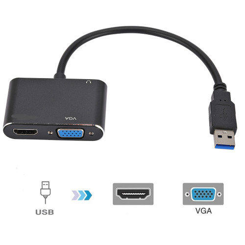 2 in 1 Compatible for USB to High Definition Multimedia Interface and VGA Adapter Cable Compatible for 1080p USB 3.0 to High Definition Multimedia Interface VGA Converter Support xp Windows 7 8 10