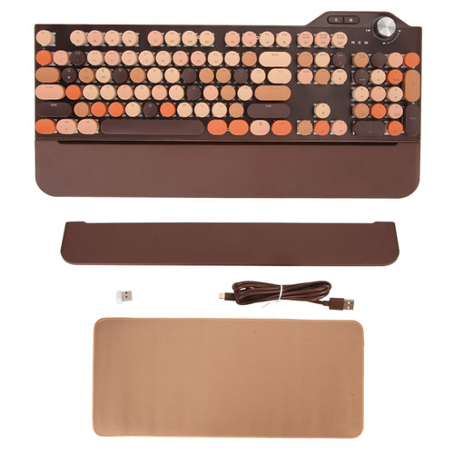 Mechanical Keyboard LED Backlit 107 Keys 2.4G BT5.1 USB Wired 3 Modes Retro Typewriter Keyboard for Laptop Cell Phones Coffee