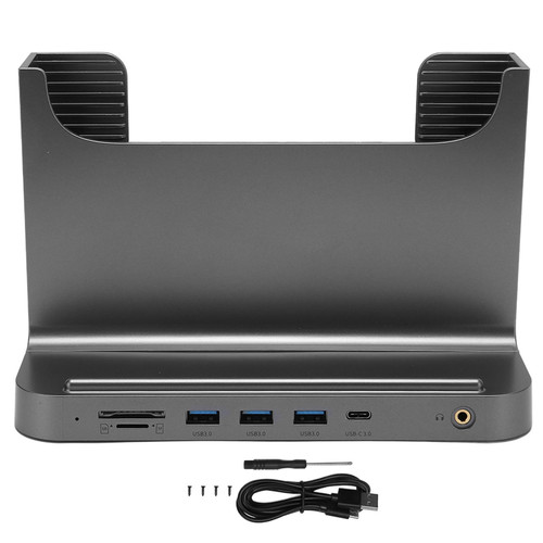 Vertical PC Stand 8 in 1 Docking Station Stable Signal Transmission Mini PC Stand for OS X Office Interface Expansion Space Gray
