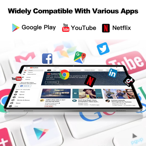 Tablet 8GB+256GB 10.1 inch Screen 5G Calling 10-Core MT6797 Processor 128GB Expandable Memory Large Storage Capacity 1960*1080 High-Clear Large Screen BT5.0 7000mAh Battery Long Standby Time Android12 Multifunctional Network Connection