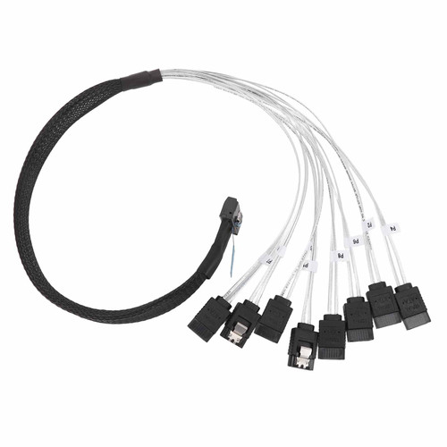 MCIO 8i to 8xSATA3.0 Cable 19.7 Inch Silver Plated OFC PCIE 5.0 MCIO 8i 74 Pin High Speed Server Data Transmission Cable for Data Center