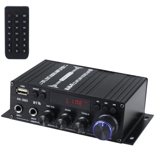 Mini Audio Power Amplifier 2CH 40W+40W for Car Home Use BT Digital Audio Receiver AMP U Disk Digital MP3 Player FM Radio LCD Display Dual Mic Input with Remote Control