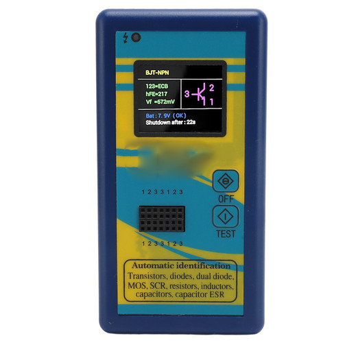 Transistor Tester 1.8 Inch TFT Color Screen NPN PNP Auto Identification Mosfet Automatic Checker for Testing Detection Blue
