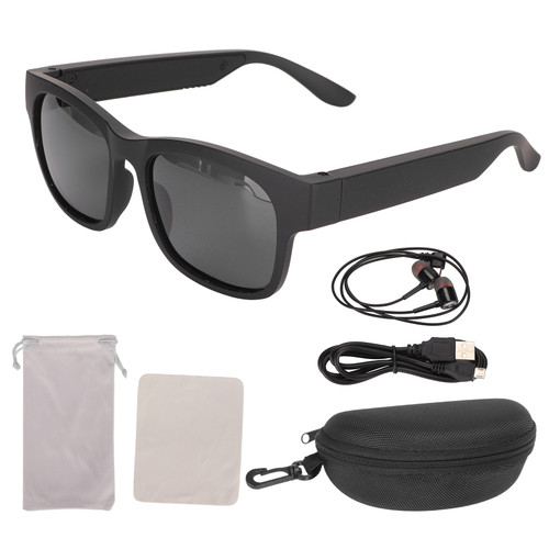 Smart Glasses Stereo Noise Cancelling Wireless Bluetooth Sunglasses with Headphone for Cycling Running Driving FishingBlack