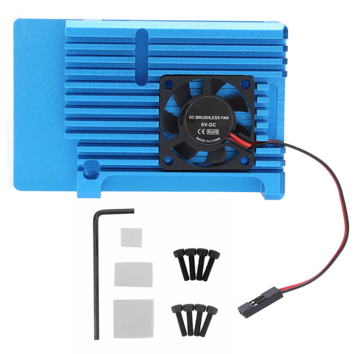 Single Fan Heat Sink CNC Protective Cover for Raspberry Pi 4 Aluminum Alloy Case RadiatorBlue