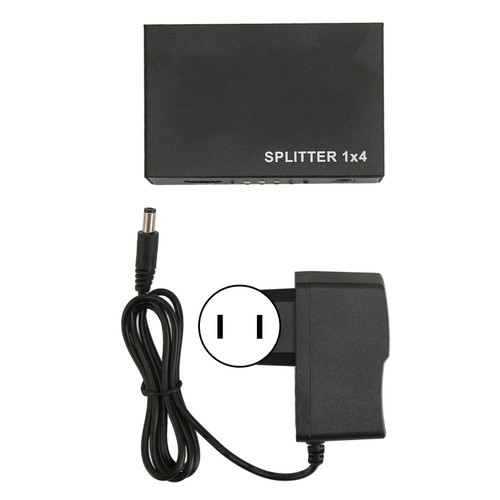 1x4 HD Multimedia Interface Splitter 1 in 4 Out 3D 1080P HDCP 1.4 AV Distributor Box for TV Monitors Projector 100‑240V US Plug