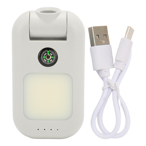 Mini Emergency Flashlight Charger 1000LM Compass COB Small Flashlight Charger for Outdoor Camping Fishing Hiking White