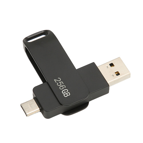Phone Memory Stick USB 3.0 Type C 2 in 1 Metal Rotatable Portable Flash Drive for Tablets Pictures Storage Black 256GB