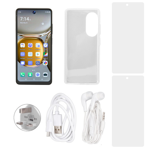 P60pro Smart Phone 7.0in 4GB RAM and 64GB ROM MT6893 Quad Core 8000mAh Battery for Android 11.0 Phone Black 100‑240V UK Plug