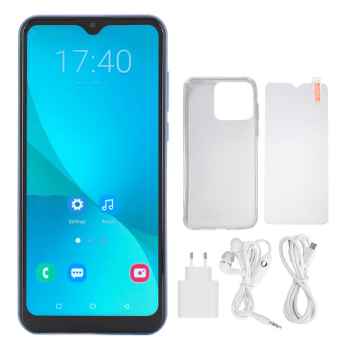 Smartphone Unlocked 6.5in Dual SIM 4+64GB 5+13MP Dual Camera for Android 13.0 with 6800mAh Battery 110‑240V Blue EU Plug