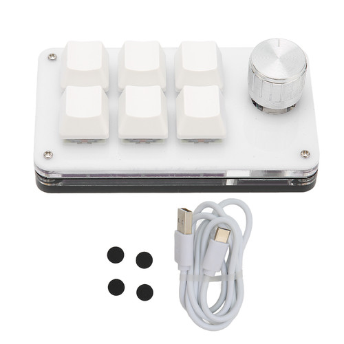 6 Key One Handed Mechanical Keyboard with Knob Wired Plug and Play Programmable Keyboard for Gaming Office White