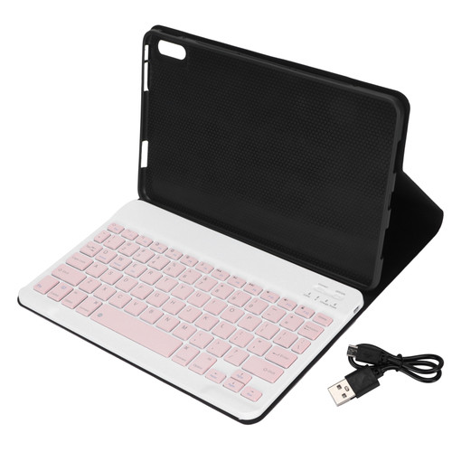 Wireless Keyboard 10in Computer Accessories with Square Keycap for Huawei MatePad 10.4in(Pink Square Keycap Leather Protective Sleeve )