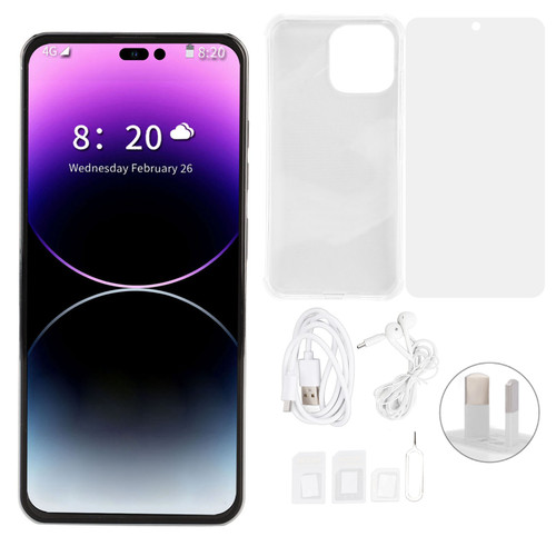 I14 ProMax 6.7in 4G Network Cellphone for Android 12 4GB RAM 128GB ROM 4000mah 16MP Rear 8MP Front Camera 100‑240V Blue AU Plug