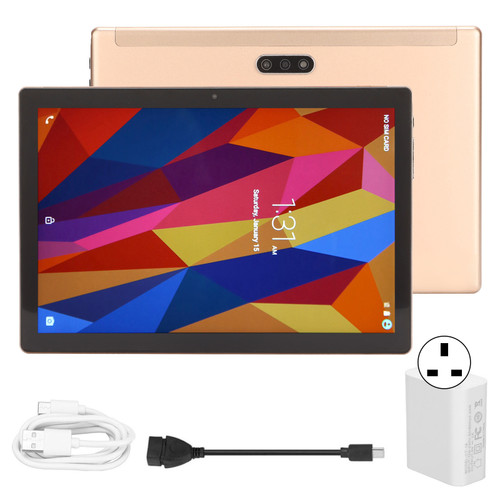 10.1 Inch Tablet HD IPS Display 6GB RAM 128GB ROM Dual SIM Octa Core 13MP Camera Gold Tablet for Reading Game 100‑240V UK Plug