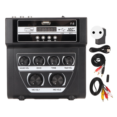 Mini Sound Mixer Portable Dual Power Supply Support Bluetooth Recording MP3 Playback Small Karaoke Mixer 100‑240V EU Plug