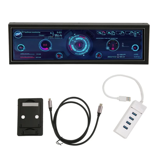 Computer Temp Monitor 8.8 Inch LCD USB C Landscape Or Portrait Theme Editor PC CPU Data Monitor for Desktop Chassis With Touch Control