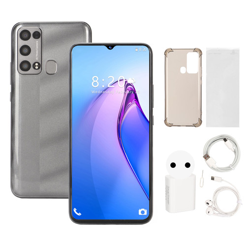 6.54in 4G Smartphone 12GB 256GB Fingerprint Face Unlock Smartphone for Android 12 6800mah Battery 100‑240V Grey EU Plug