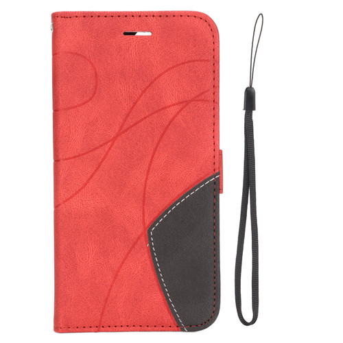 Phone Wallet Case PU Leather Double Colour Patchwork Magnetic Snap Flip Phone Wallet Case with Slot Holder Red