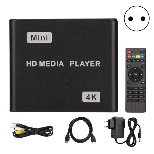 4K HD Media Player Mini Streaming Media Player with Remote Control and LED Indicator 100‑240VEU Plug
