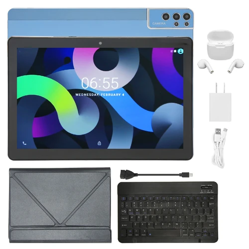 for Android 12 2 in 1 Tablet 10.1 Inch 5G WiFi 4GB 64GB 1920x1200 8MP 13MP MT6735 Octa Core CPU Tablet 100‑240V Blue US Plug