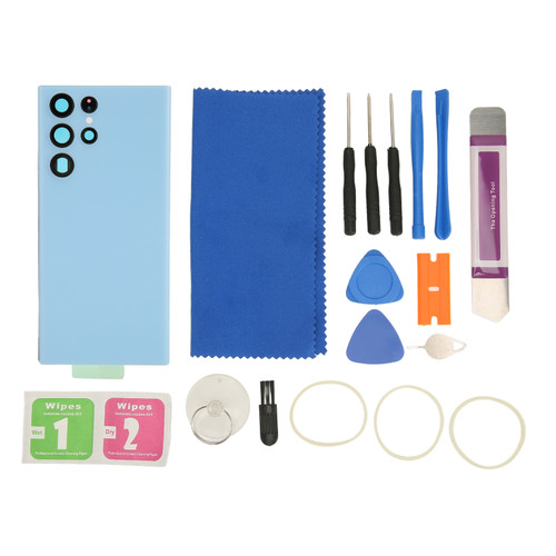 Back Glass Cover Replacement for Samsung Galaxy S22 Ultra S908 Waterproof Glass Cover with Camera Glass Lens Tape Parts Blue