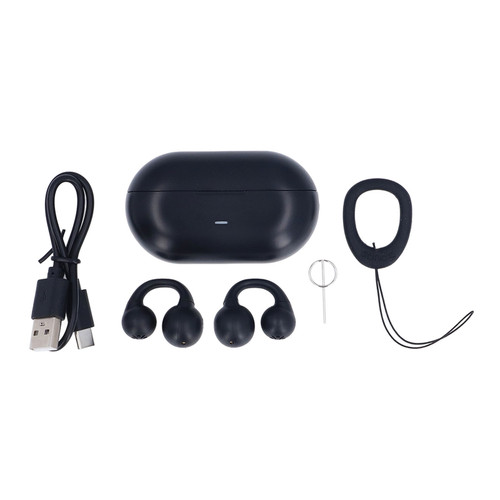 Open Ear Wireless Earbuds 40H Endurance Fast Charging Bluetooth 5.3 Clip On Ear Headphones with Charging Case for Phone Tablet Laptop Black