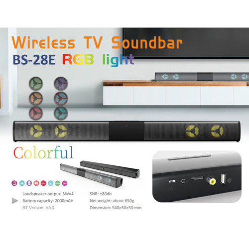 BS-28E Soundbar RGB Ambient Light Audio BT Speaker Home Theater Echo Wall Speaker Colorful RGB Ambient Light Three Lighting Modes Customization Quad Speaker + Duct Design
