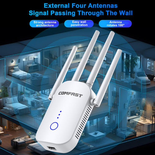 COMFAST 1200Mbps WiFi Repeater 2.4G/5.8G Dual-band Wireless Range Extender WiFi Signal Booster Amplifier for Home Wall Mounted with Ethernet Port One Button Reset