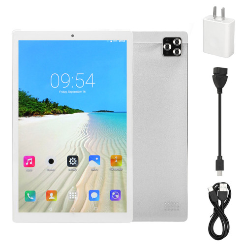 10.1 Inch Tablet Silver 4GB 64GB 1080x1920 IPS Display 10 Core CPU 8000mAh 13MP Camera HD Tablet for Work Study 100‑240V US Plug