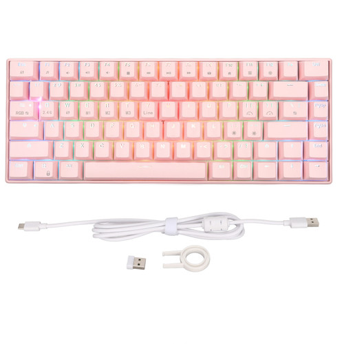 Mechanical Keyboard 82 Key 3 Connection Modes RGB Backlight Ergonomic Pink Gaming Keyboard for OfficeRed Switch