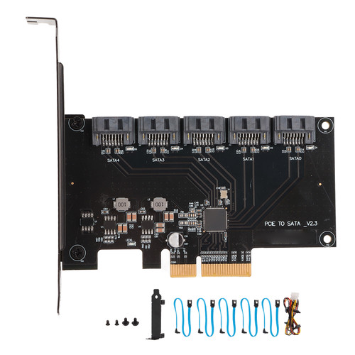 PCIe to SATA Adapter Card 5 Ports 5x16TB Fast Transmission E Green Engine SSD Expansion Card for Winfor OS X for Linux